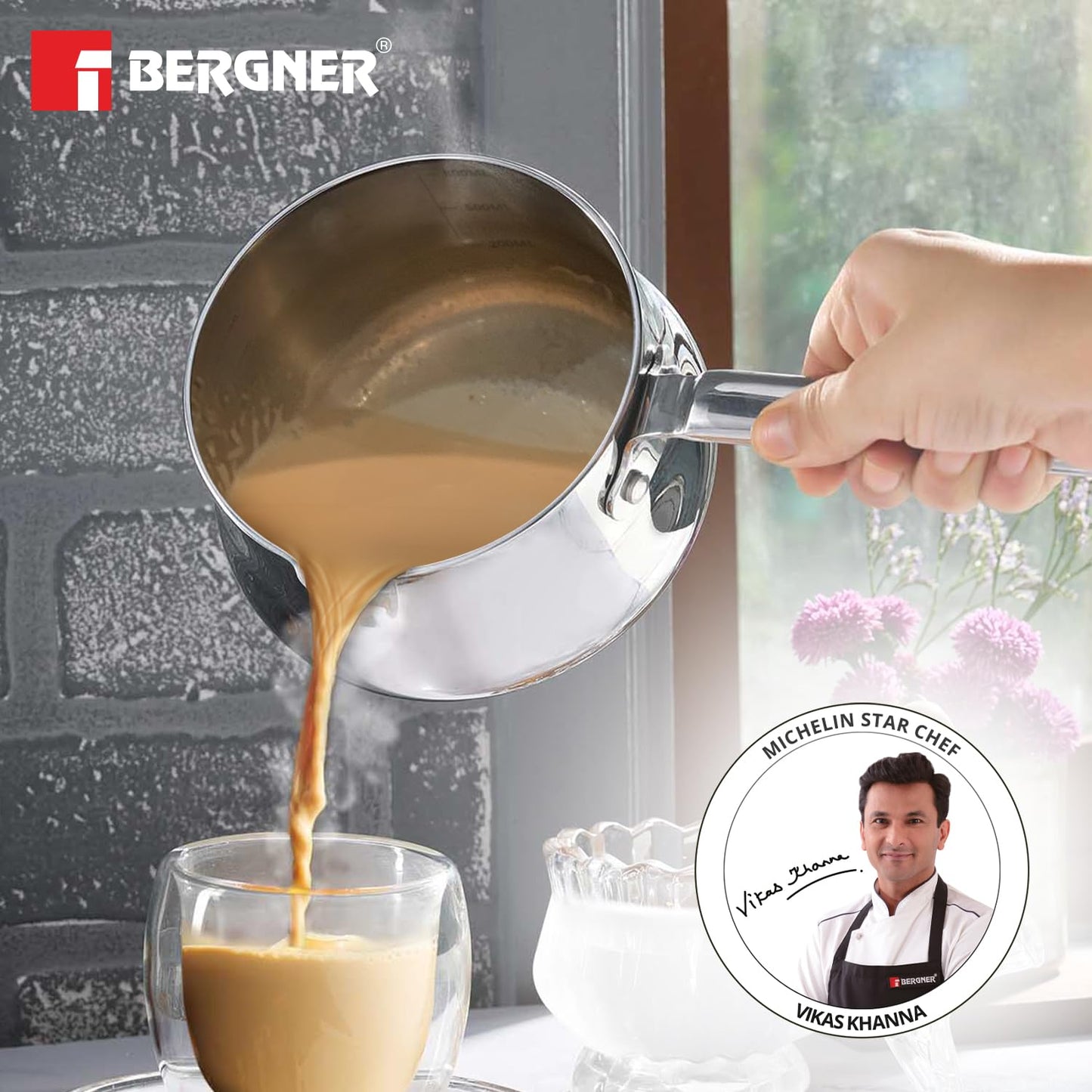 Bergner BE Triply Stainless Steel Tea,Coffee & Milk Warmer | 1.5L | Fast Heating, Durable & Easy to Clean |
