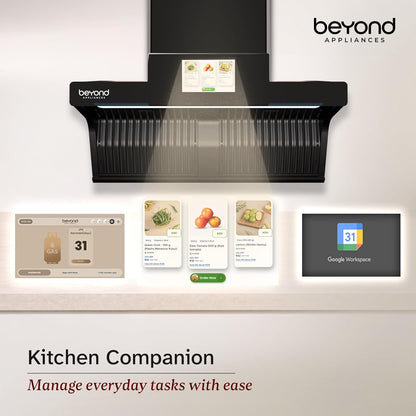 Beyond Orion Auto Clean Kitchen Chimney | 1600 CMH Suction | Filterless | Smart Touchscreen Display & Speaker |
