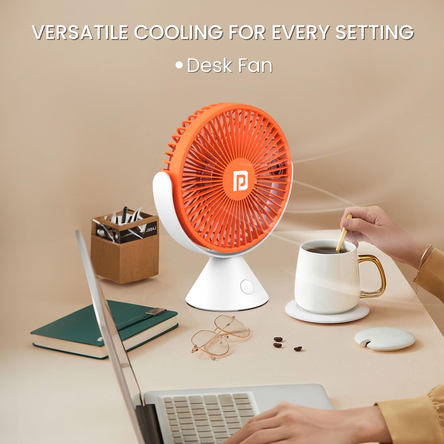 Portronics Aero Breeze Portable Table Fan | 360° Rotation | White | USB Rechargeable Fan | 3 Speed |