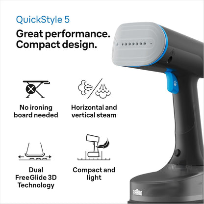QuickStyle 5 Garment Steamer | Handheld Garment Steamer | Lightweight | Black & Blue