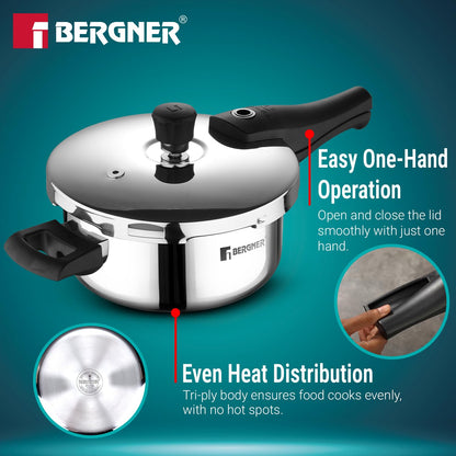 Bergner Argent Elements Triply Stainless Steel | 3.5 L | Outer Lid Pressure Pan |