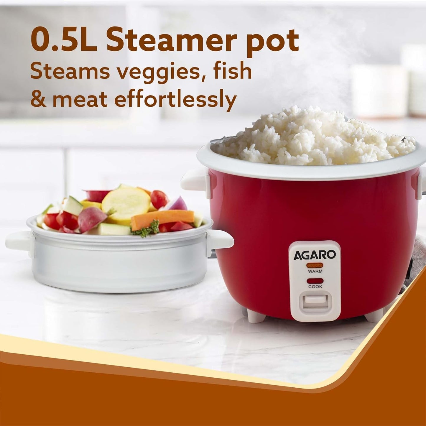 Agaro Elegant Electric Rice Cooker | 1L | Red | Automatic Boiler |