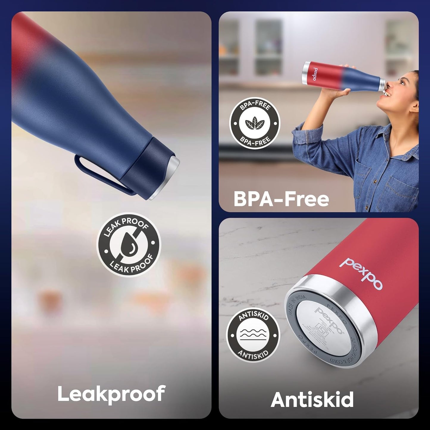 Pexpo Ignite Thermosteel Stainless Steel Vacuum Insulated Flask | 750 ml | ISI Certified |