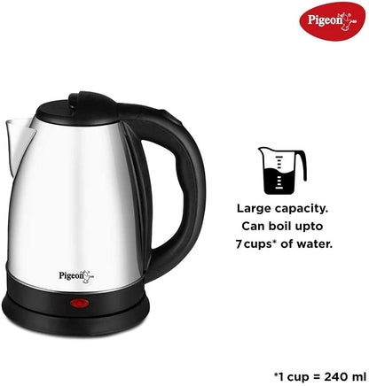Pigeon Hot Stainless Steel Electric Kettle | 1.8 Litre | 1300 Watts | Automatic Shut Off | Silver |