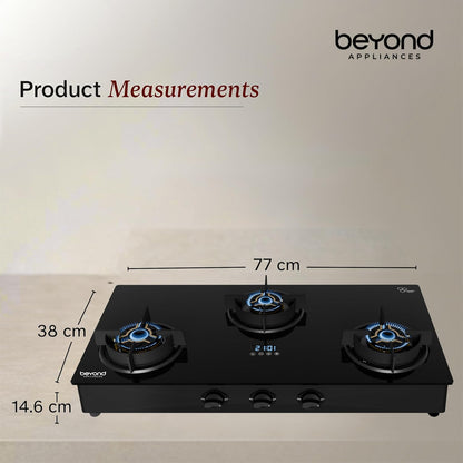 Beyond Appliances Auriga Pro 3-Burner  Auto Ignition | Smart Digital Timer | 5D Full Brass Burners |
