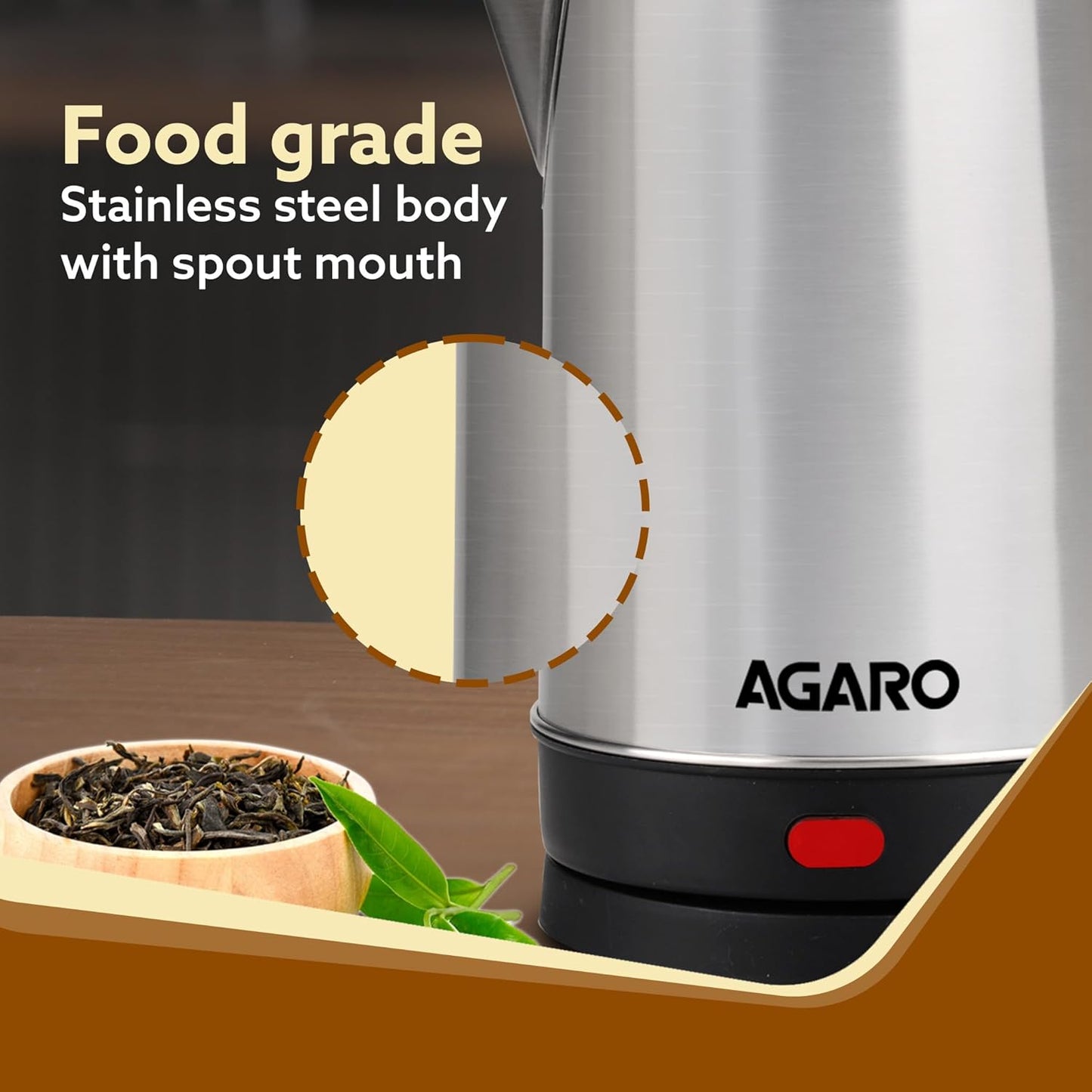 Agaro Sonnet Stainless Steel Electric Kettle | 1.5 Litre | Black |