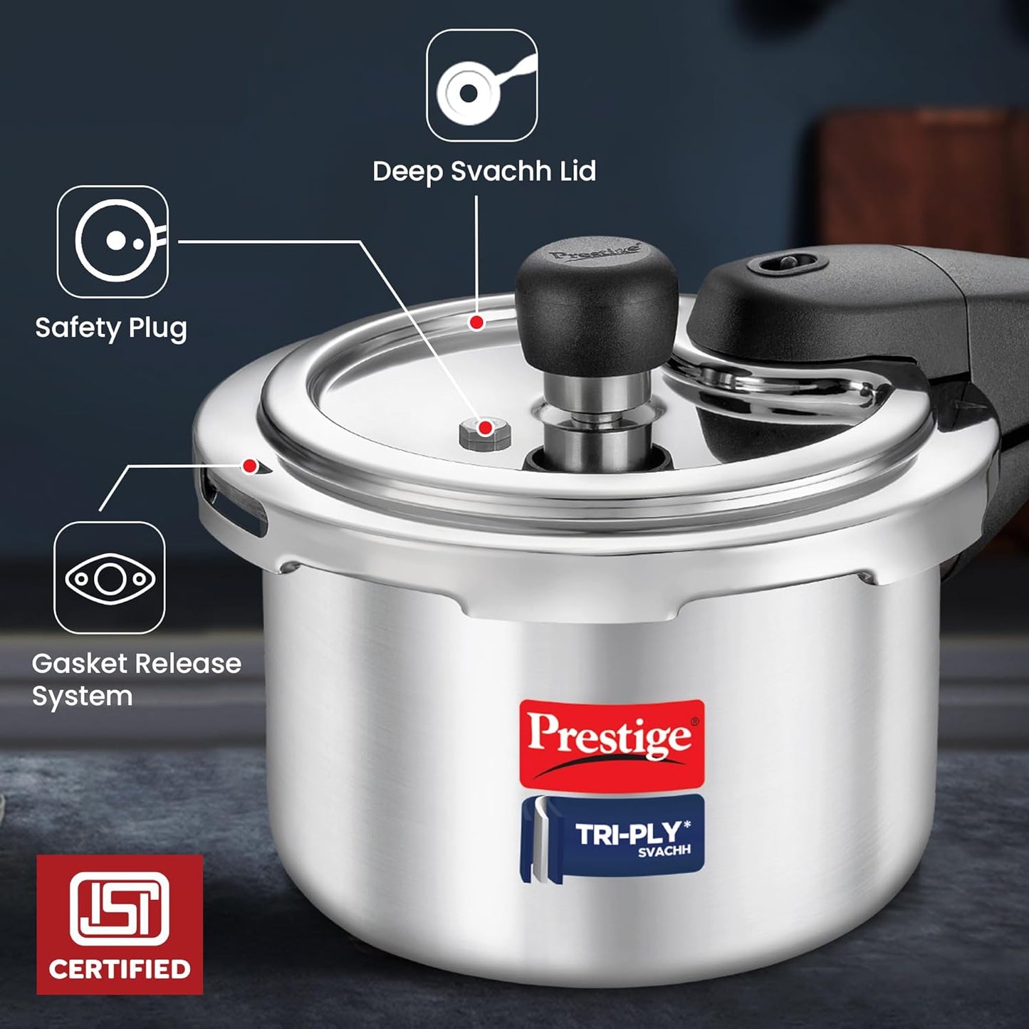 Prestige Triply Svach Pressure Cooker | 1.5 Litre | ISI Certified | 5 Years Warranty |
