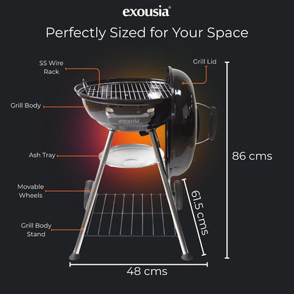 Exousia Charcoal BBQ Grill | 47 cms | 4 Legs for Sturdy Balance |