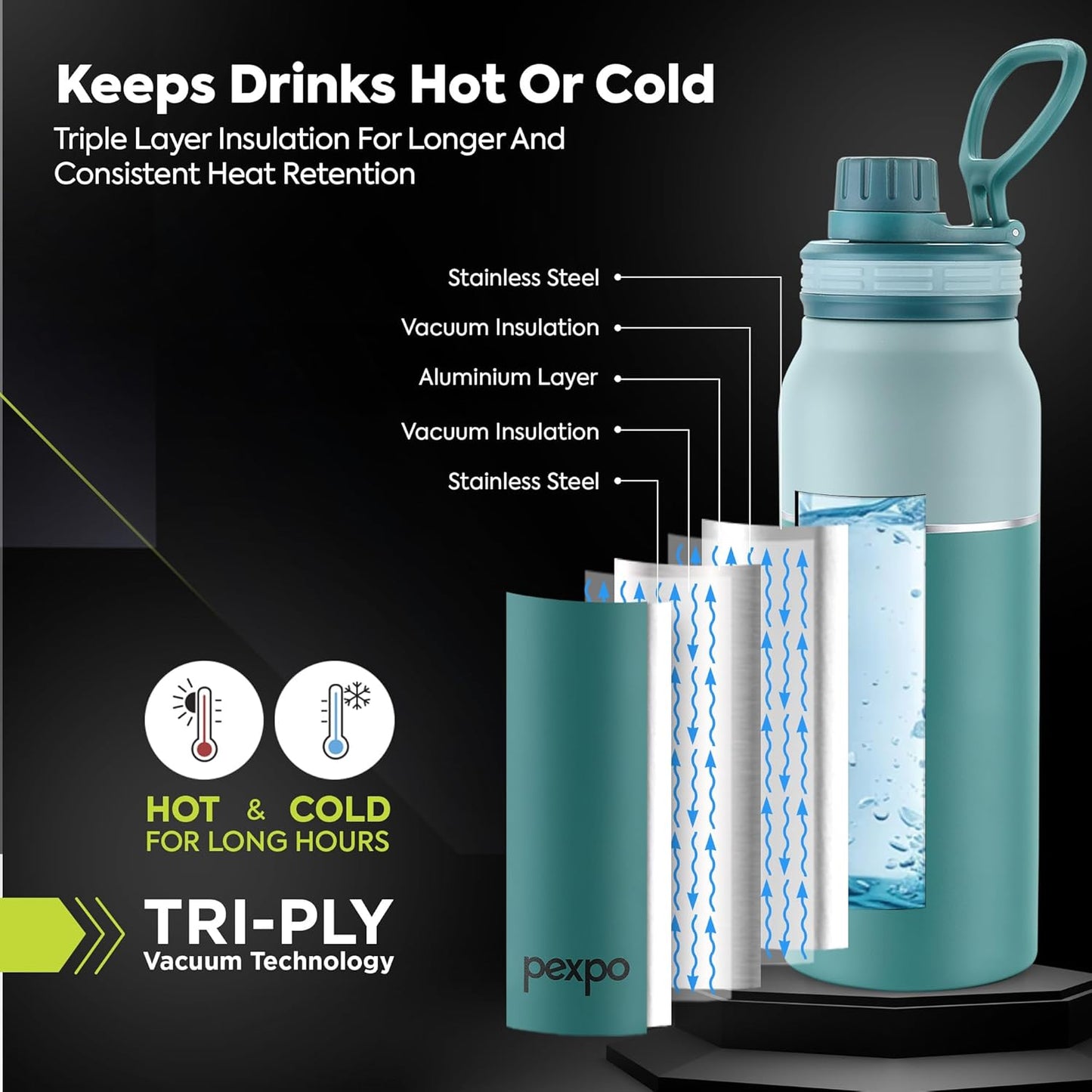 Pexpo Austin Stainless Steel Sipper Water Bottle | 740 ml |