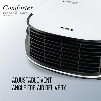 Havells Comforter 2000 Watt | Black and White | Overheat Protection | Easy to Carry | Adjustable Vent for Air Delivery