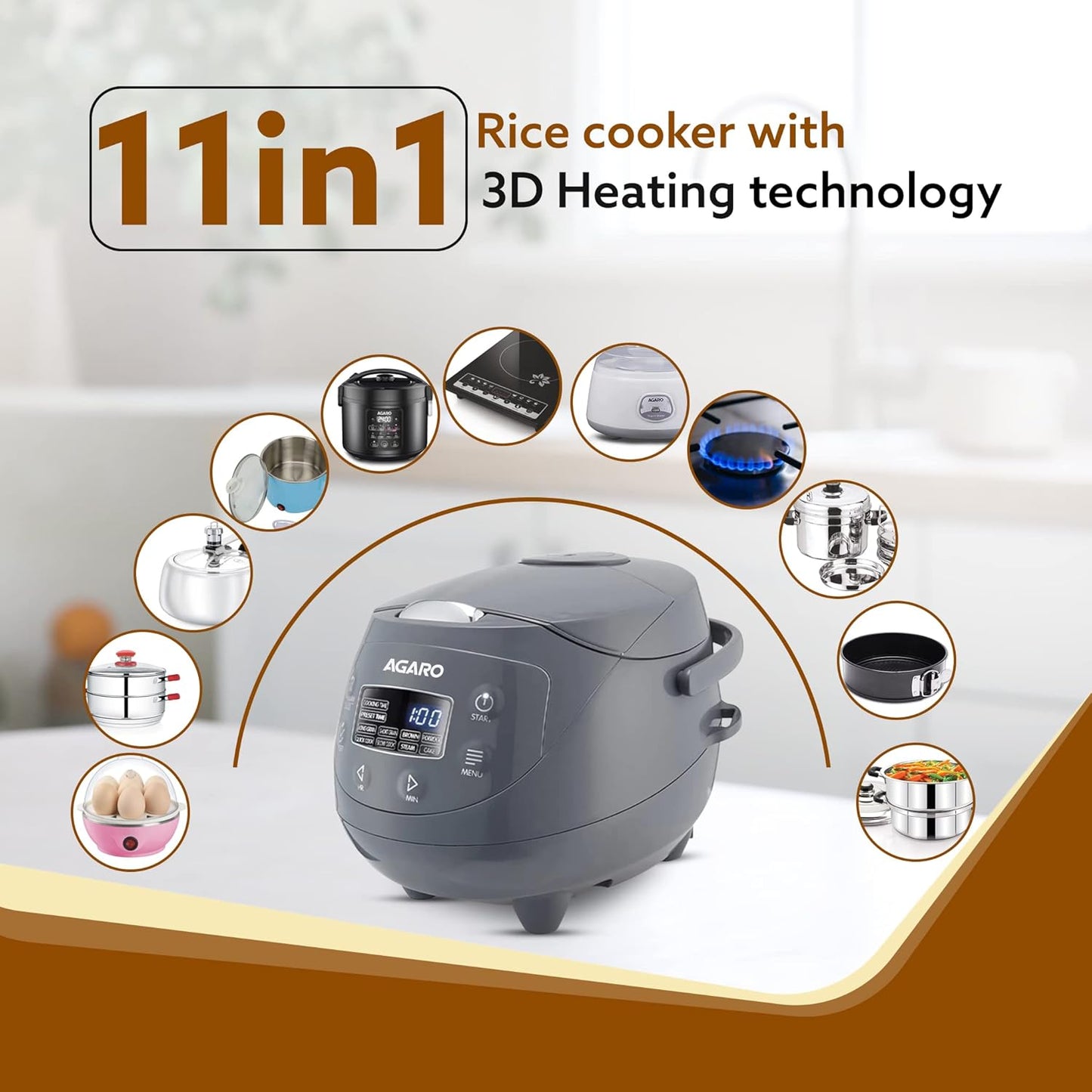 Agaro Imperial Electric Rice Cooker | 2L | 8 Preset Cooking Function | Unique design |