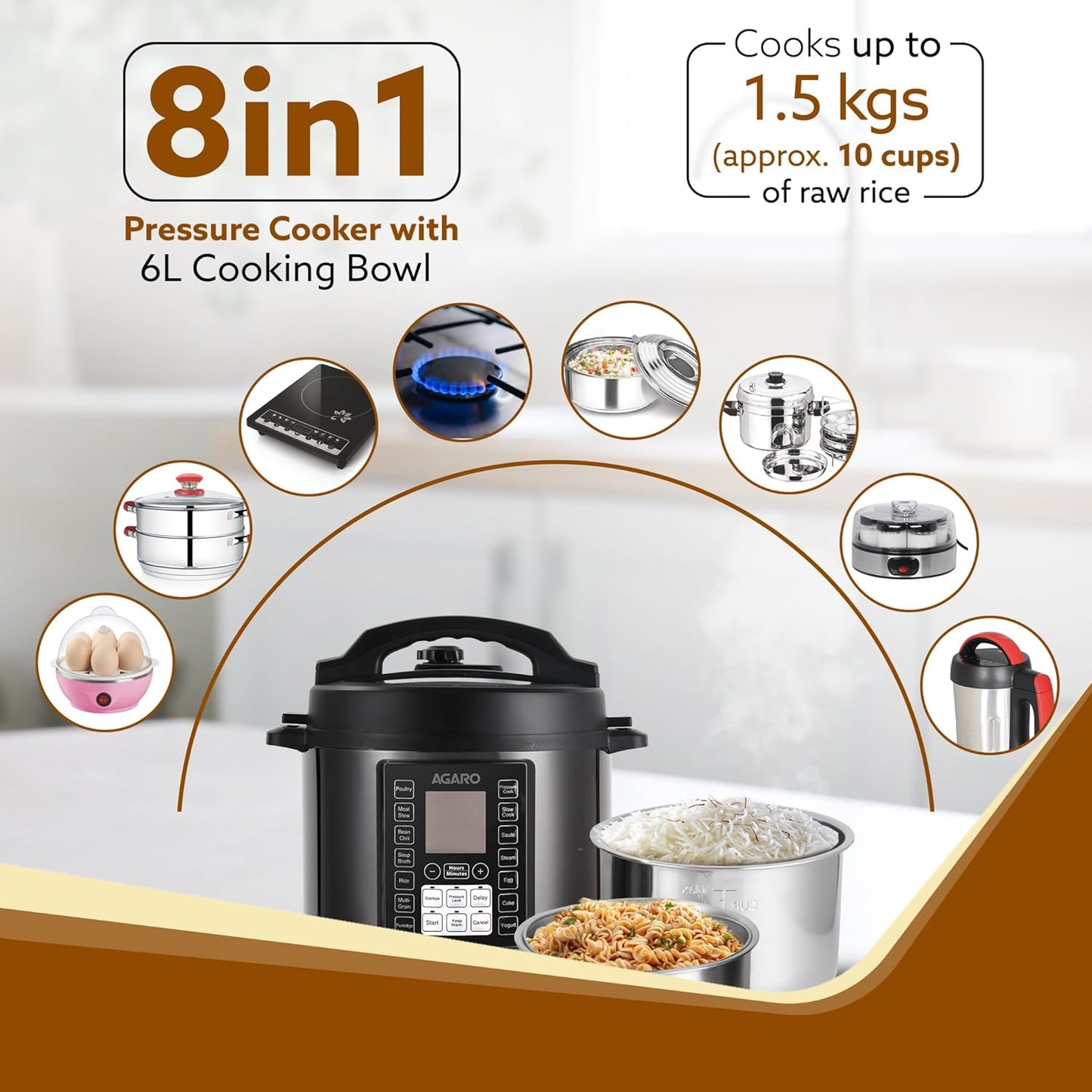 Agaro Imperial Electric Pressure Cooker | 6 Litres | 14 Preset-Cooking Functions | Timer | Black |