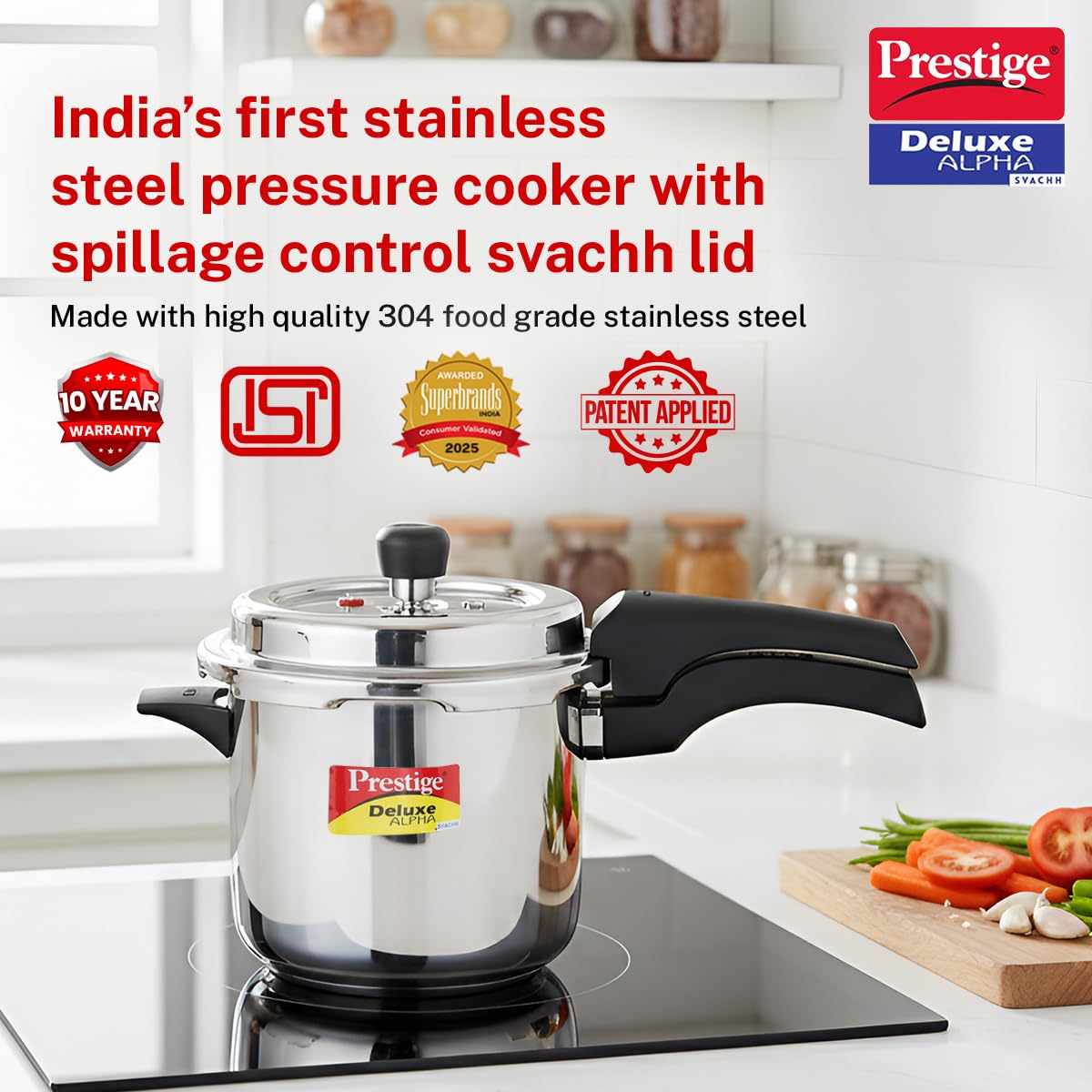 Prestige Deluxe Alpha Stainless Steel Pressure Cooker | 3.5 Litre | Outer Lid |