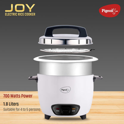Pigeon Joy Unlimited Rice Cooker | 1.8 Litre | Single Pot | Cool Touch Handle | Suitable for 4-5 Persons |