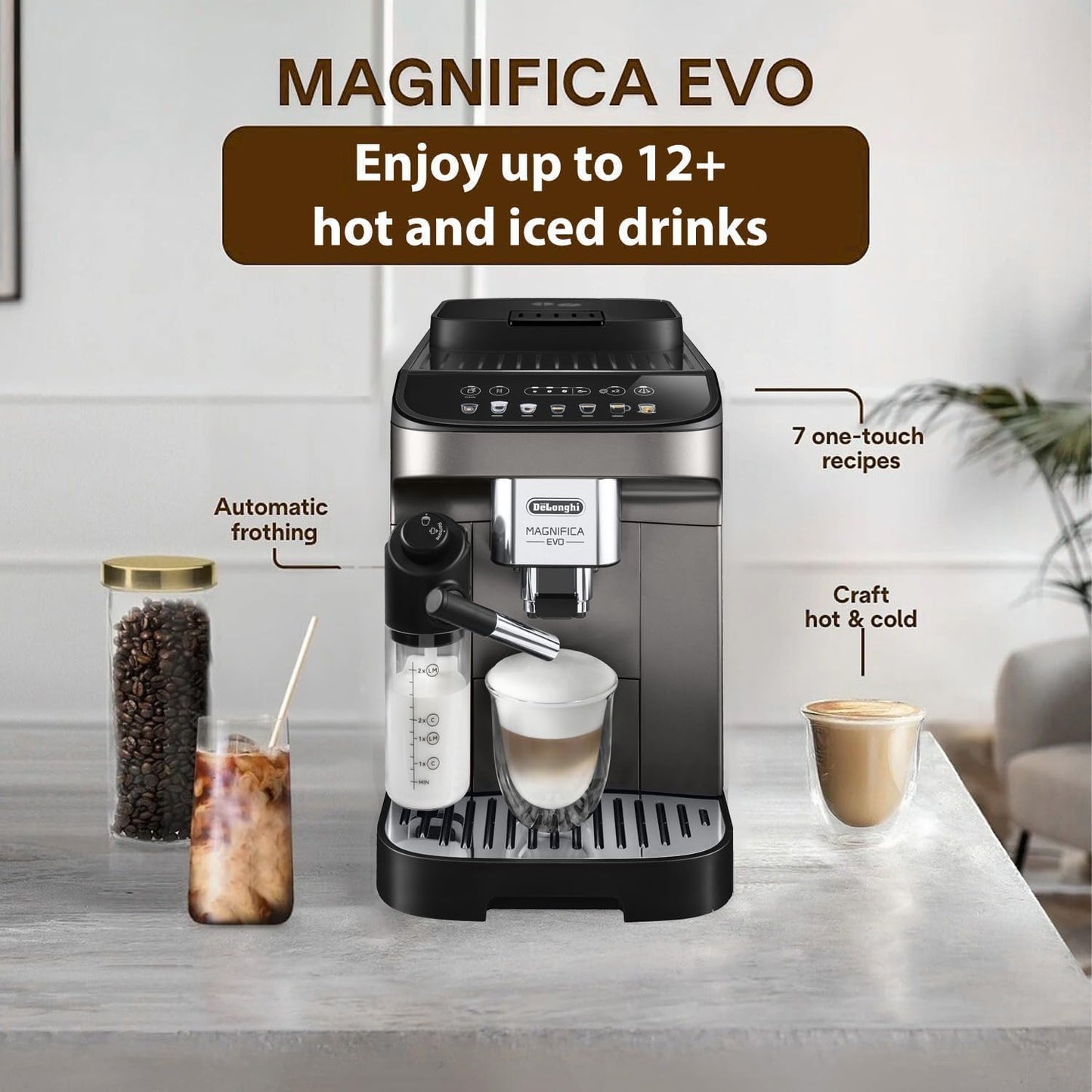 Delonghi Magnifica Evo Fully Automatic Coffee Machine | 12+ Hot & Cold Coffee Options |