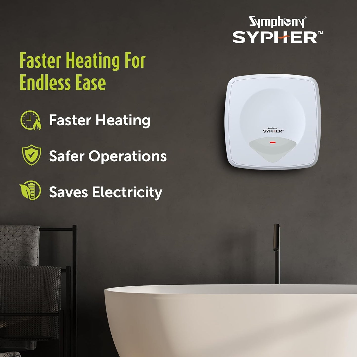 Symphony Sypher Geysers | 2KW Heating | White |