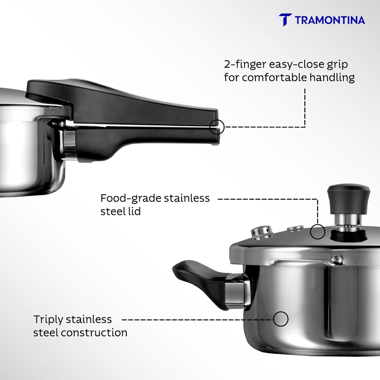Tramontina Tri-Ply Stainless Steel Pressure Cooker | 2 Litre | Food-Grade SS304 |