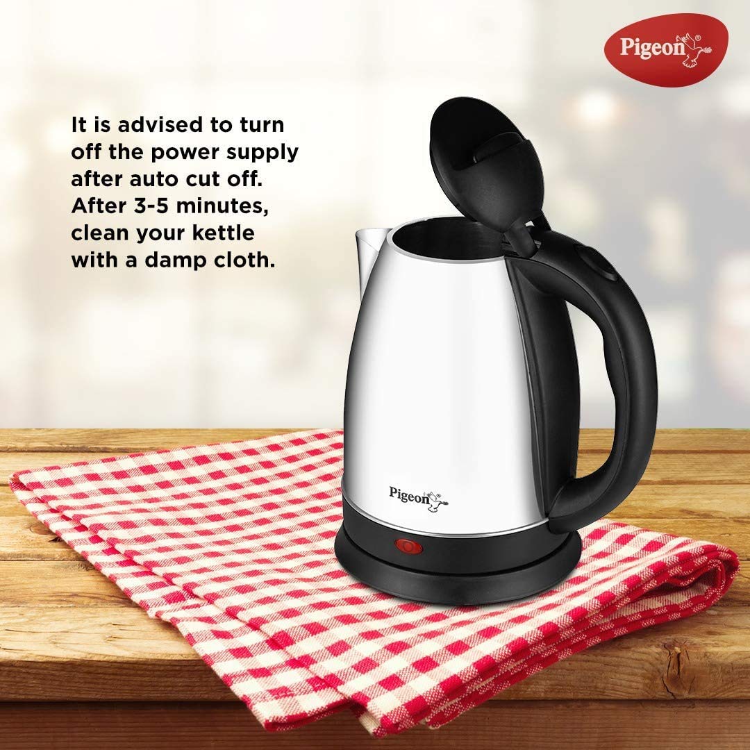Pigeon Hot Stainless Steel Electric Kettle | 1.8 Litre | 1300 Watts | Automatic Shut Off | Silver |