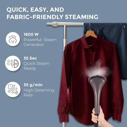 HAVELLS Fyber Garment Steamer | 1600 Watt | 3 Steam Control | Quick Steam Ready | 1.3L Detachable Tank
