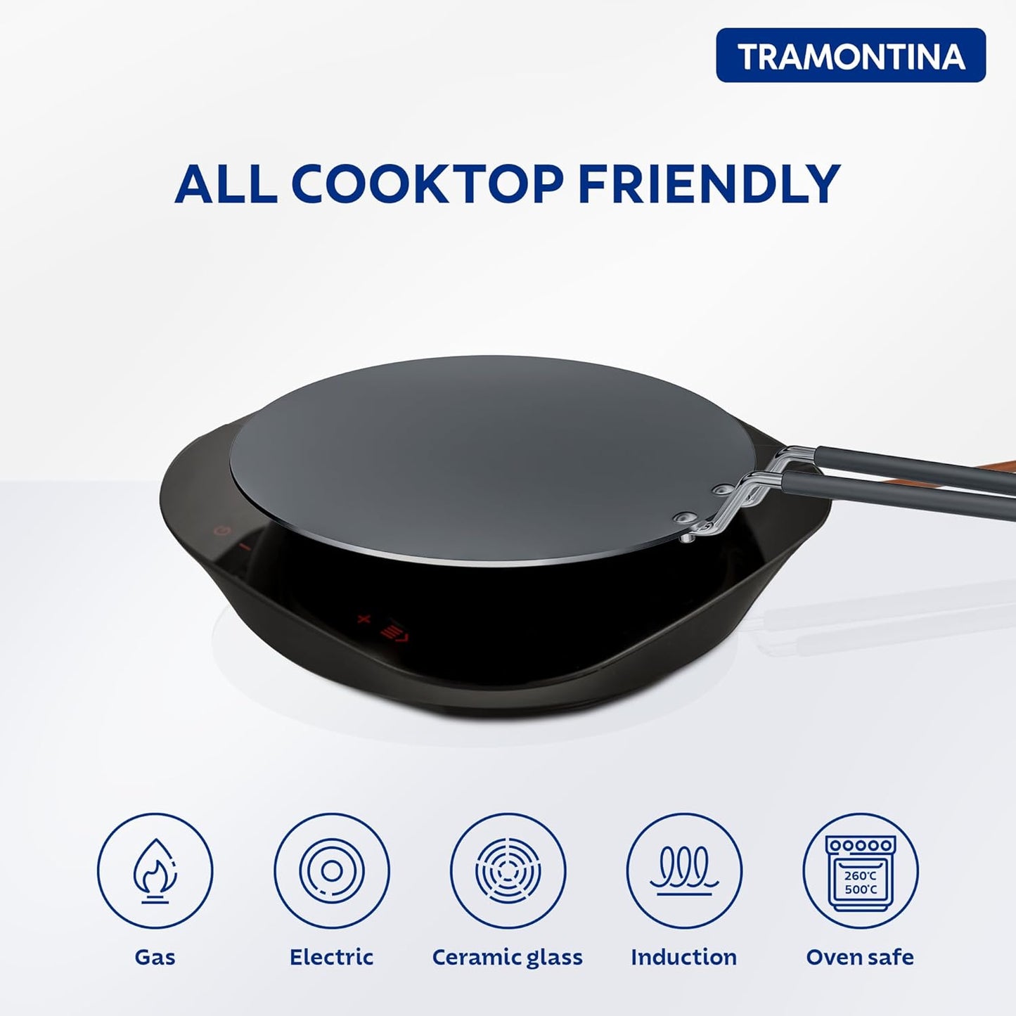 Tramontina Fusao Ex Triply Stainless Steel Ceramic Coated Concave Tawa |  26 cm | 10 Year Warranty |
