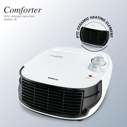 Havells Comforter 2000 Watt | Black and White | Overheat Protection | Easy to Carry | Adjustable Vent for Air Delivery