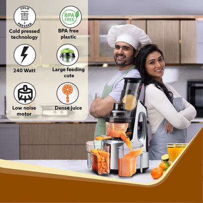 Agaro Imperial All-in-1 Slow Juicer | 240W | Grey & Black | 2 Jars & 3 Strainers |