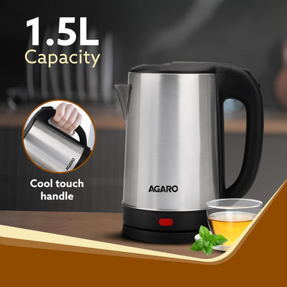 Agaro Sonnet Stainless Steel Electric Kettle | 1.5 Litre | Black |
