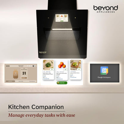 Beyond Appliances Eris BLDC Kitchen Chimney | 1800 CMH Suction | Auto Clean | Filterless | Smart Touchscreen
