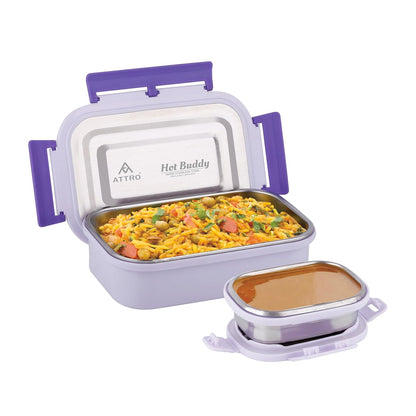 Attro Hot Buddy Stainless Steel Lunch Box | 1 Small Conatiner | Spill Proof |