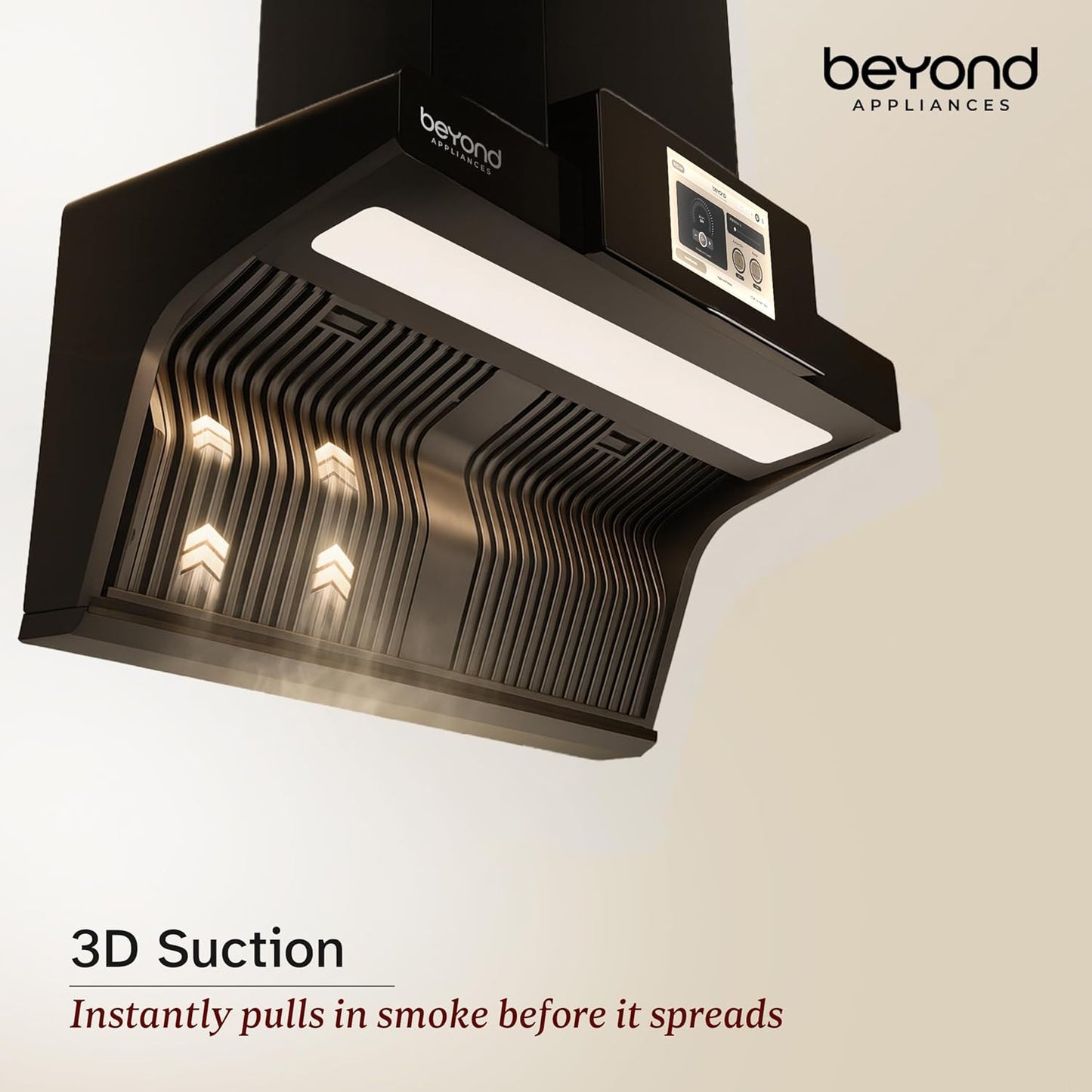 Beyond Orion Auto Clean Kitchen Chimney | 1600 CMH Suction | Filterless | Smart Touchscreen Display & Speaker |