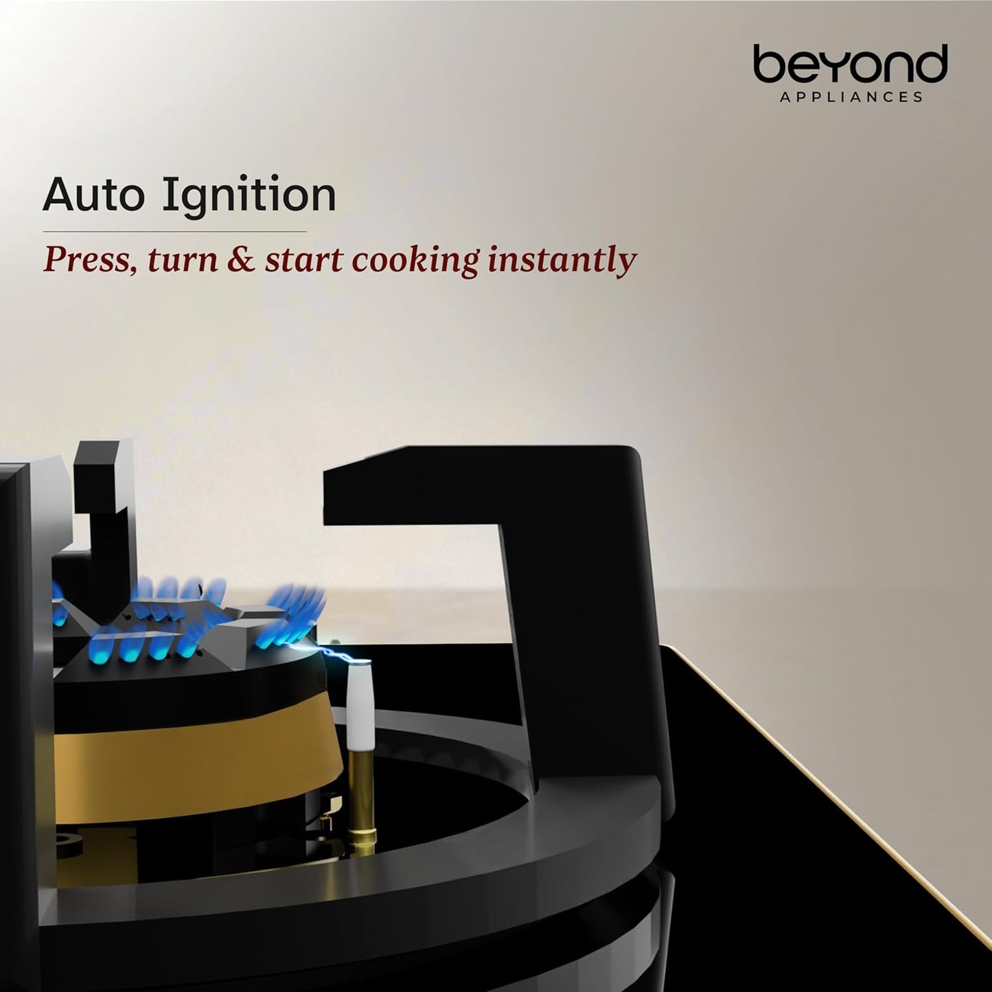Beyond Appliances Altair 4 Burner Glass Gas Stove | Auto Ignition | Digital Timer | Toughened Glass |