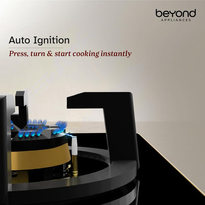 Beyond Appliances Altair 4 Burner Glass Gas Stove | Auto Ignition | Digital Timer | Toughened Glass |