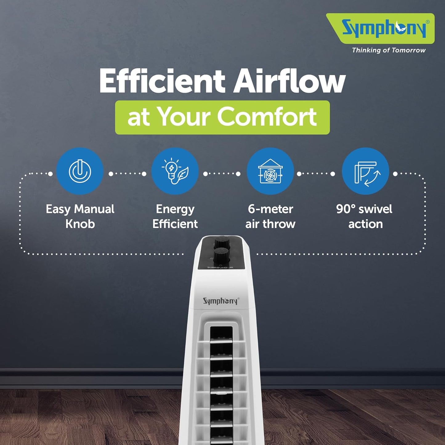 Symphony SURROUND JR Tower Fan | Space Saving | White |