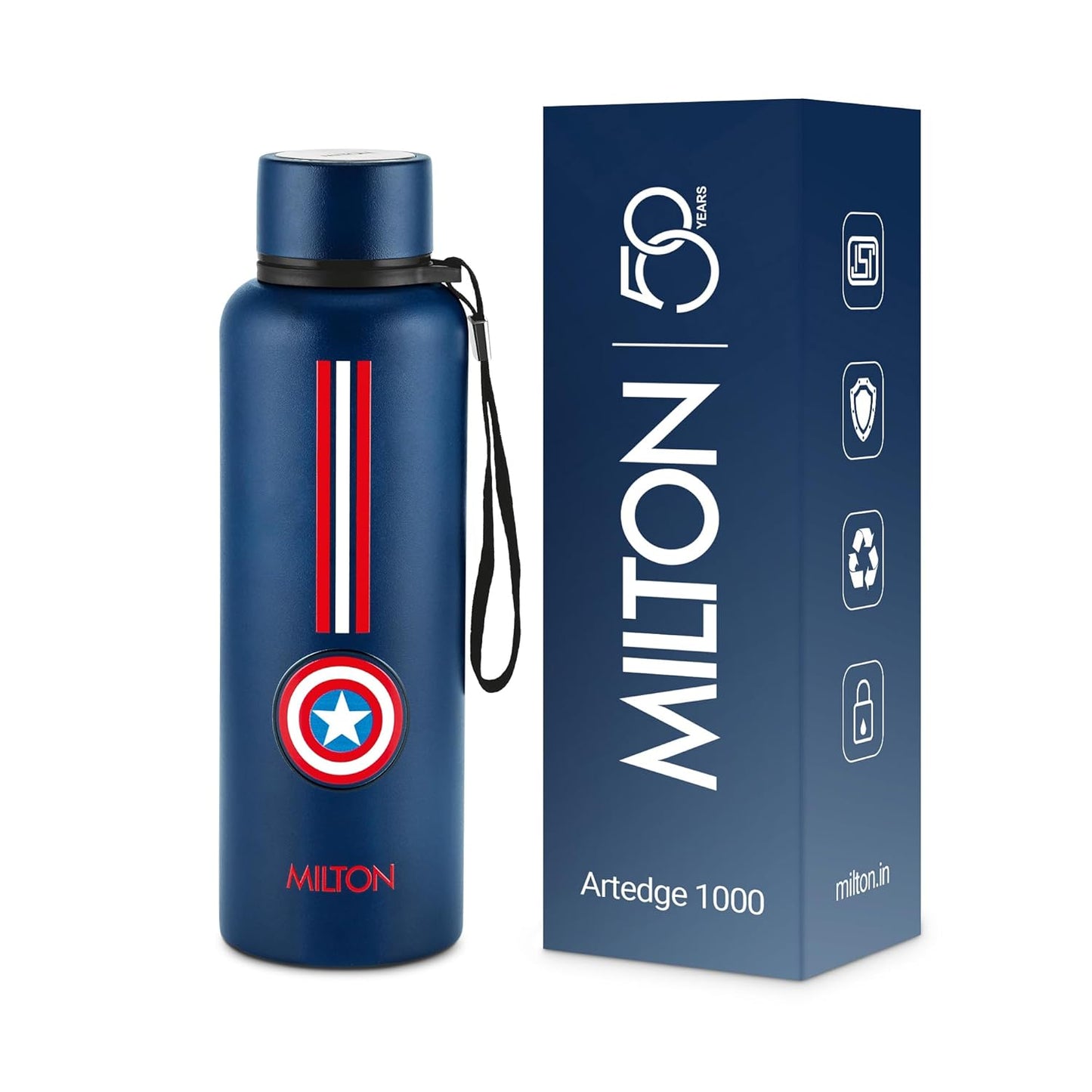 Milt Marvel Artedge Water Bottle | ISI Certified | 1000ml | Leak Proof Lid |