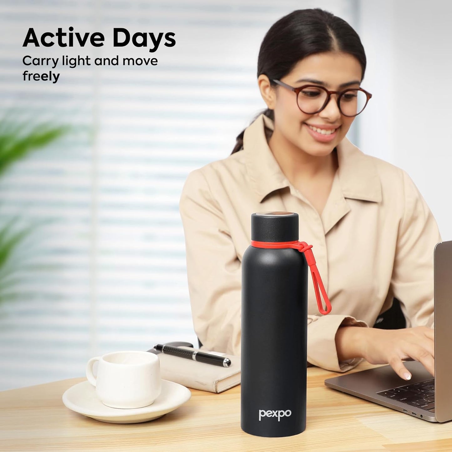 Pexpo Water Bottle | 700ml | Wide Mouth | Knight Black |