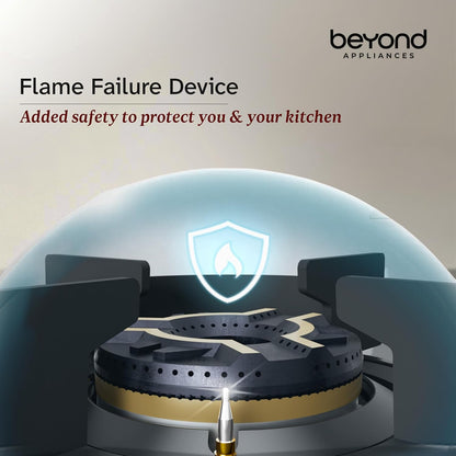 Beyond Appliances Solaria 4 Burner Smart Gas Stove | Auto Ignition| Digital Timer & Flame Failure Device | Full Brass Burners | Toughened Glass | ISI Certified |