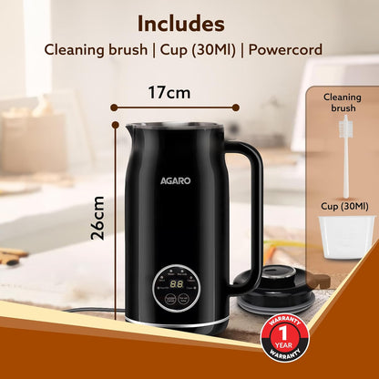 AGARO Regency Automatic Nut Milk Maker | Stainless Steel Body | 600ml | Black |