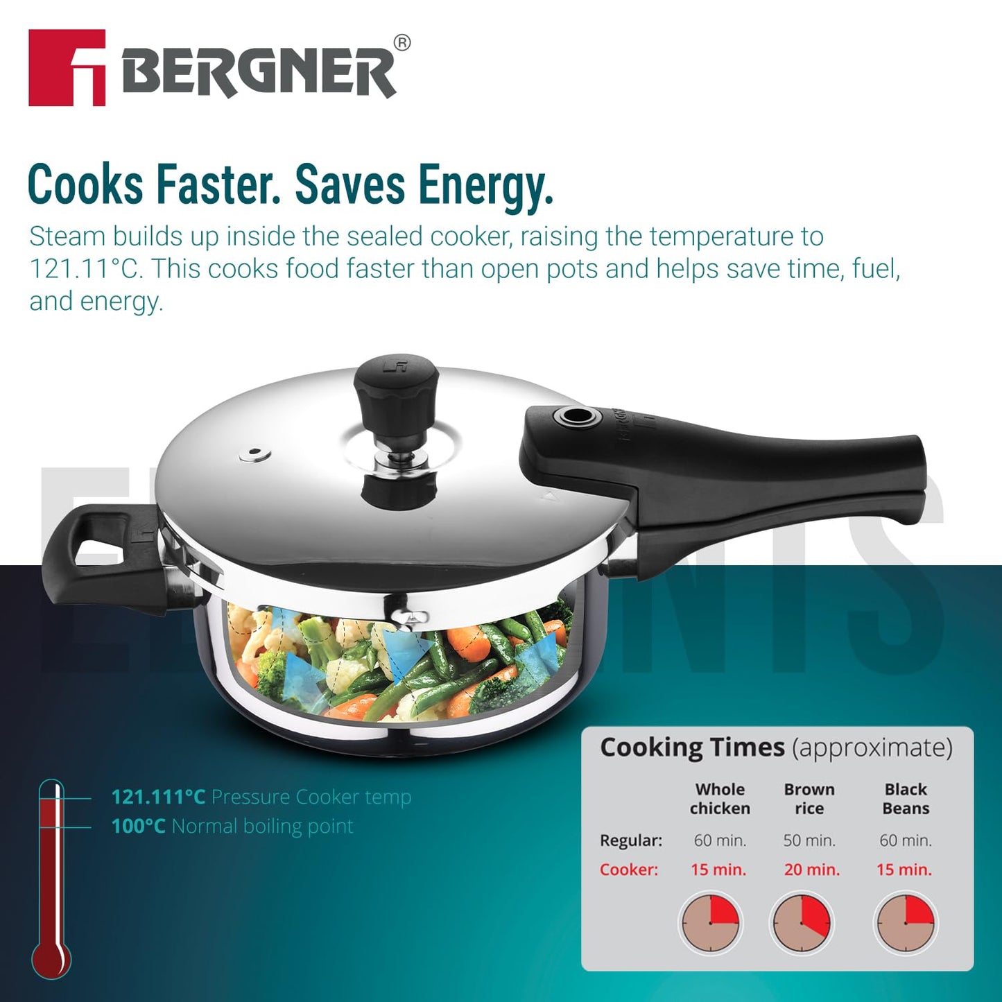 Bergner Argent Elements Triply Stainless Steel | 3.5 L | Outer Lid Pressure Pan |