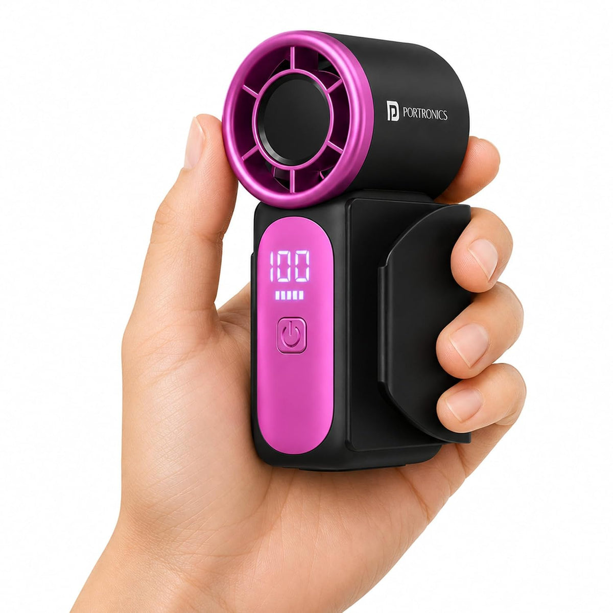Portronics Toofan Nano Rechargeable Handheld Mini Fan | 3000mAh Battery | 18000 RPM | 5 Speed Modes | LED Display |
