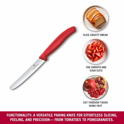 Victorinox Swiss Made | Stainless Steel Swiss Classic Paring Knife | 11 cm | Serrated Edge with Round Tip | Professional and Household Kitchen Tools |