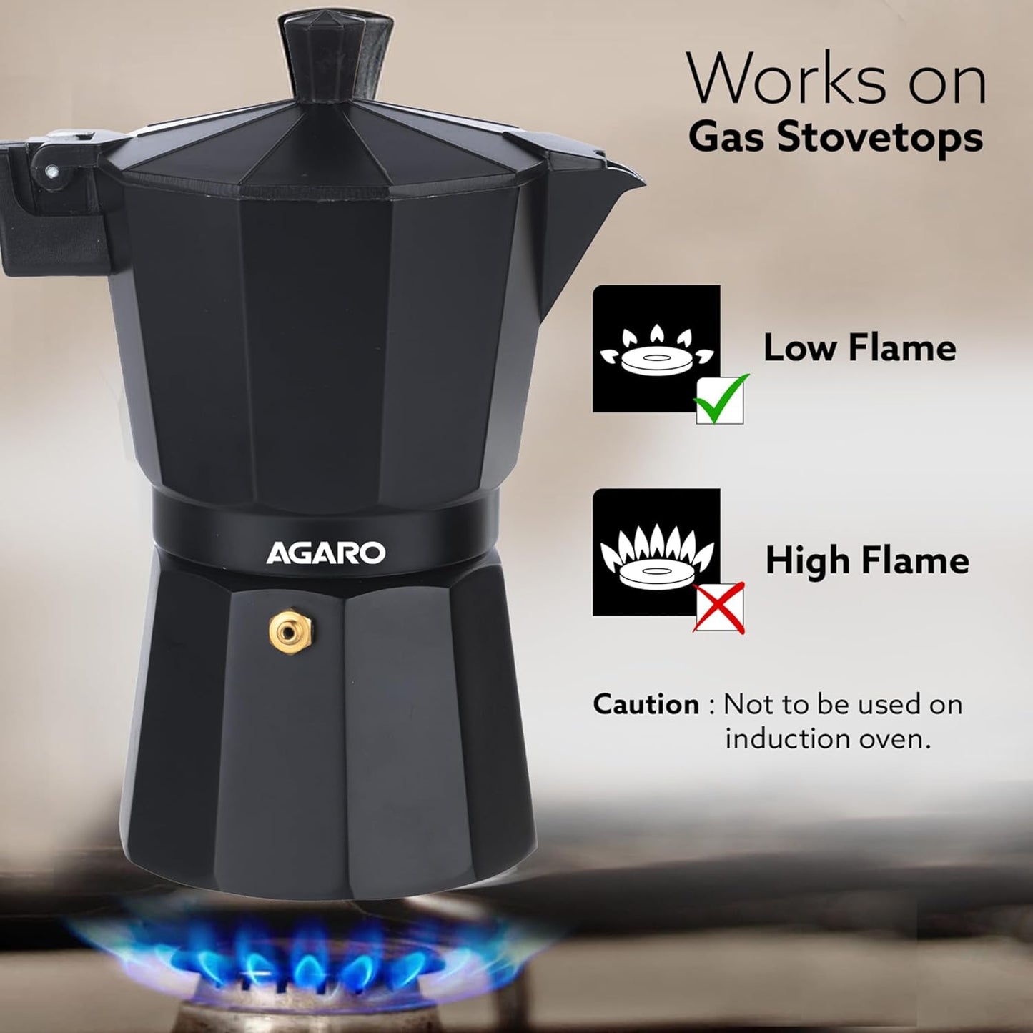 AGARO Classic Moka Pot, Espresso Coffee Maker | 240 ml | Black |