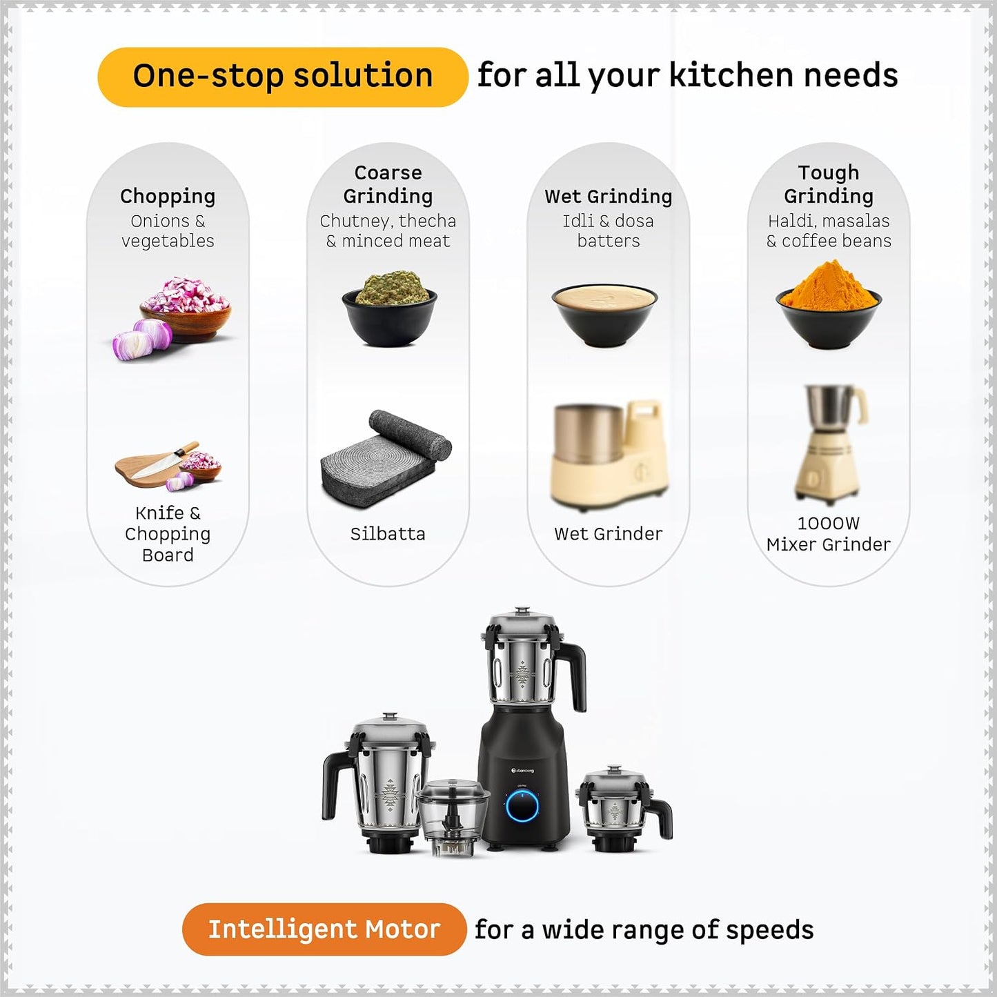 Atomberg Tavi Mixer Grinder | 4 Jars Including Chopper Jar | Unique Coarse Mode for Silbatta-Like Texture |