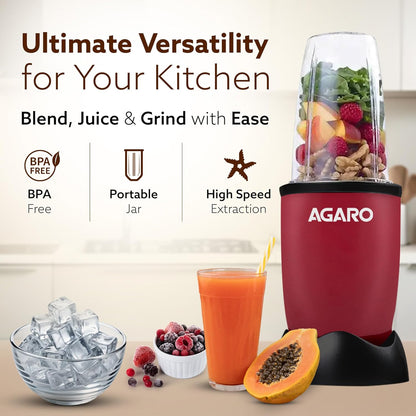 Agaro Regal 3 Jar Personal Blender | 400 Watts | Red & Black |