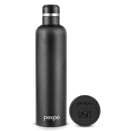Pexpo Stainless Steel Water Bottle | 1 L | Hot and Cold Flask | Black |