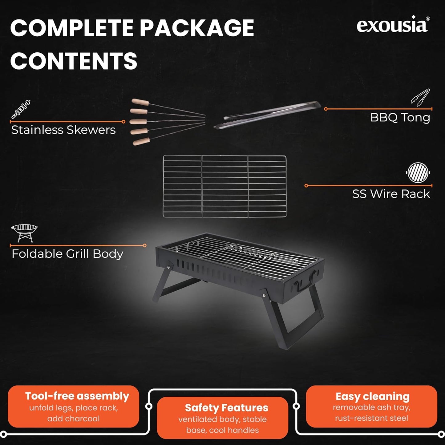 EXOUSIA Portable Grill - EG22 | Made in India | Compact & Smart Design | Advanced Laser-Cut Precision | Barbecue Grill