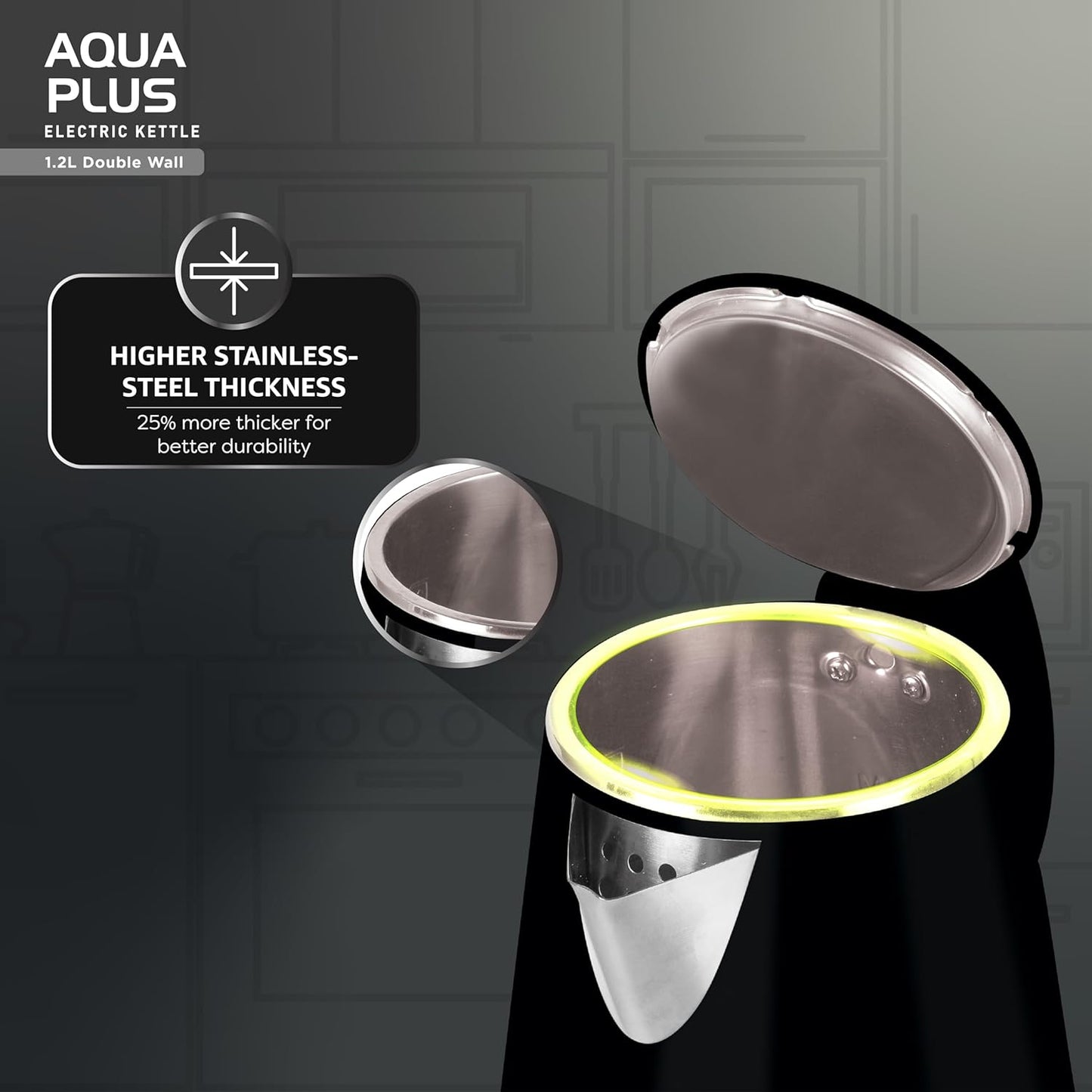 Havells Aqua Plus 1.2 litre Double Wall Kettle | 1250W | Black | Wider Mouth |