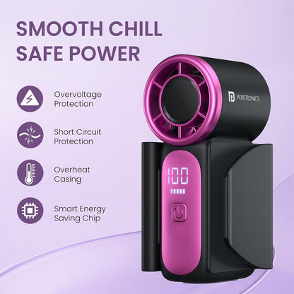 Portronics Toofan Nano Rechargeable Handheld Mini Fan | 3000mAh Battery | 18000 RPM | 5 Speed Modes | LED Display |