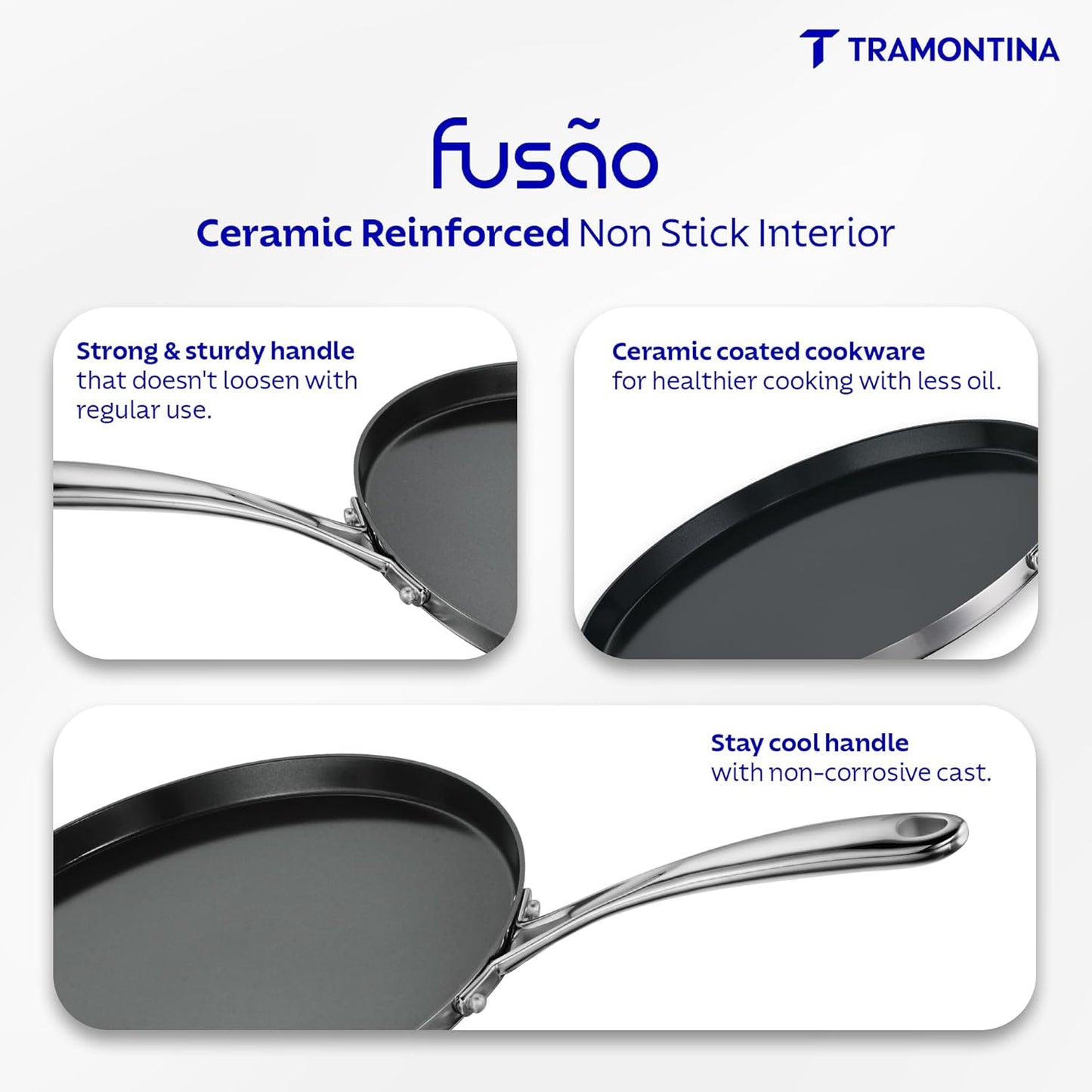 Tramontina Fusao Triply Ceramic Tawa | 28 cm | Long Lasting Performance | All Cooktop Compatible |