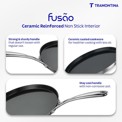 Tramontina Fusao Triply Ceramic Tawa | 28 cm | Long Lasting Performance | All Cooktop Compatible |