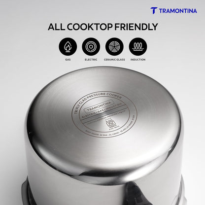 Tramontina Tri-Ply Stainless Steel Pressure Cooker | 2 Litre | Food-Grade SS304 |